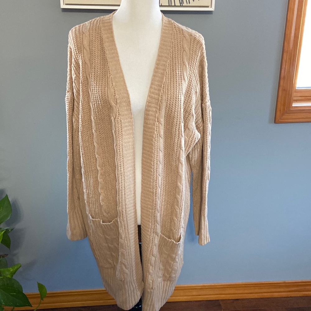 Cable Knit Cardigan - Khaki/tan